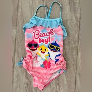 Nickelodeon pinkfong Baby Shark little girls swimsuit Pink & blue ruffle NWOT 4T